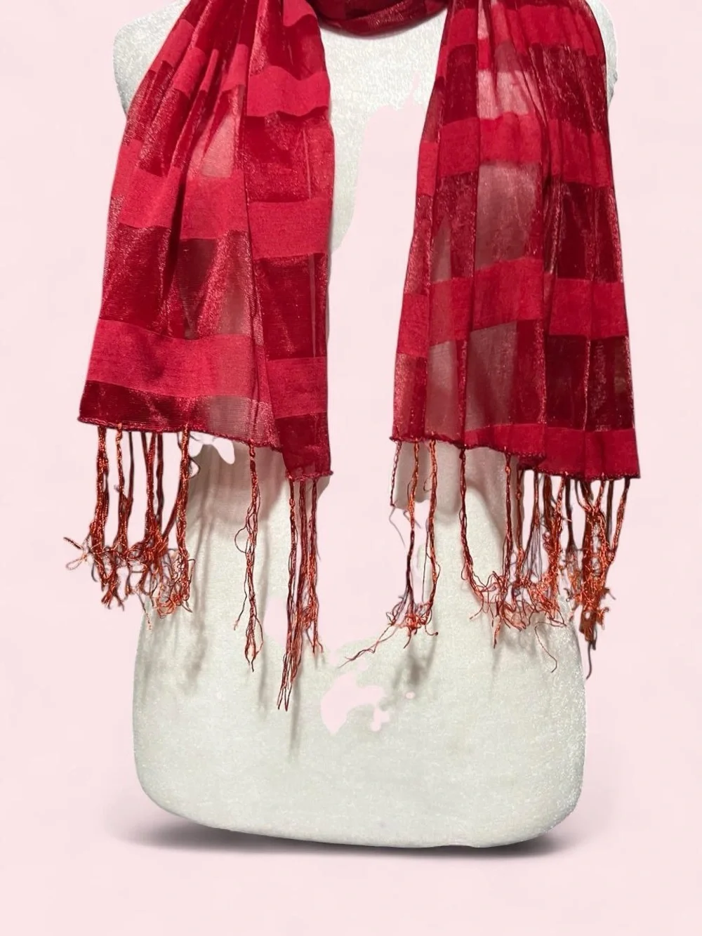 Red Lightweight Striped Fringe Scarf - Women Accessories